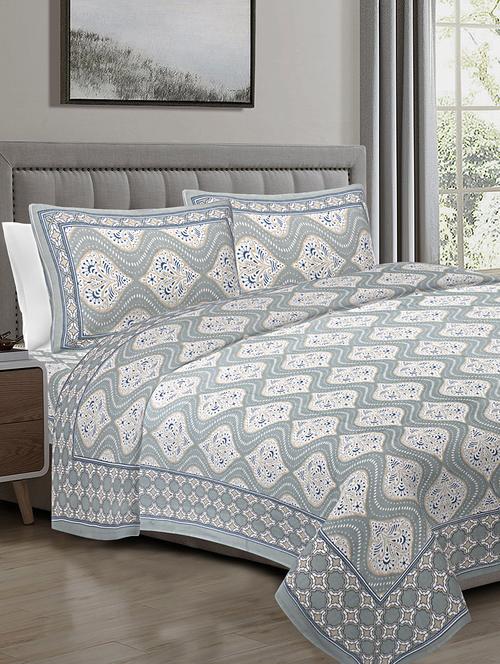 texstylers 100% cotton 90 inch x 108 inch jaipuri print king size bedsheet with 2 pillow covers - 18201091 - Very Small Image - 1