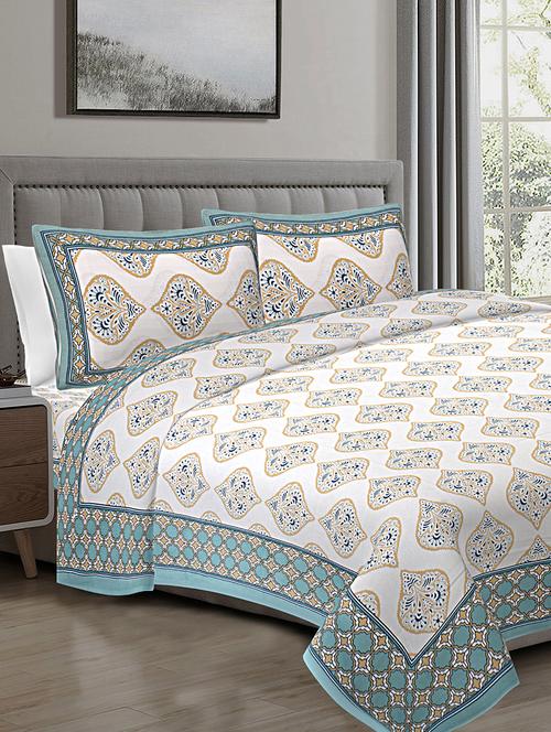 texstylers 100% cotton 90 inch x 108 inch jaipuri print king size bedsheet with 2 pillow covers - 18201093 - Very Small Image - 1