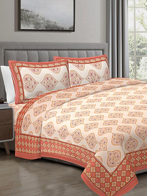 texstylers 100% cotton 90 inch x 108 inch jaipuri print king size bedsheet with 2 pillow covers - 18201095 - Very Small Image - 1
