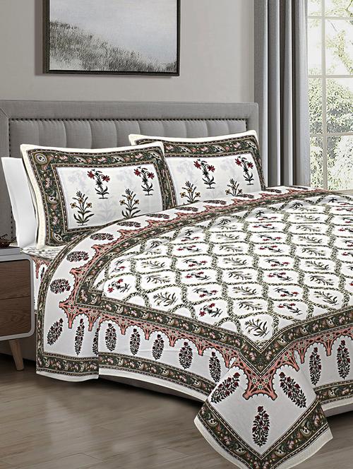 texstylers 100% cotton 108 inch x 108 inch jaipuri print super king size bedsheet with 2 pillow covers - 18201099 - Very Small Image - 1