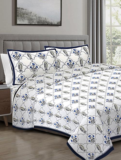 texstylers 100% cotton 108 inch x 108 inch jaipuri print super king size bedsheet with 2 pillow covers - 18201100 - Very Small Image - 1