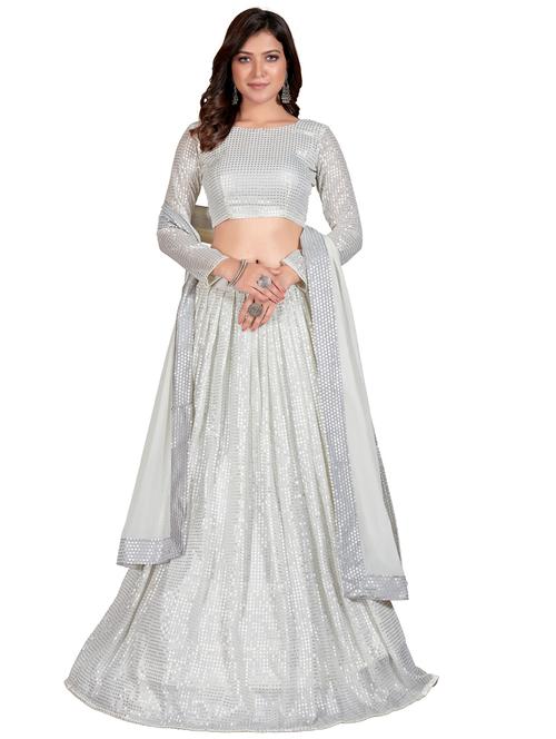 white georgette flared lehenga - 18201254 - Very Small Image - 1