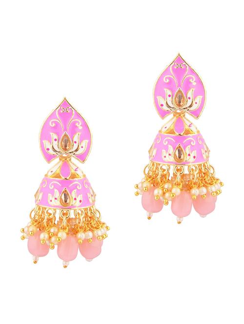pink metal chandballi earring - 18201420 - Very Small Image - 1