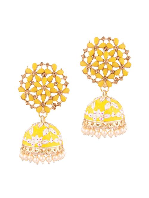 yellow metal jhumka earring - 18201745 - Very Small Image - 1