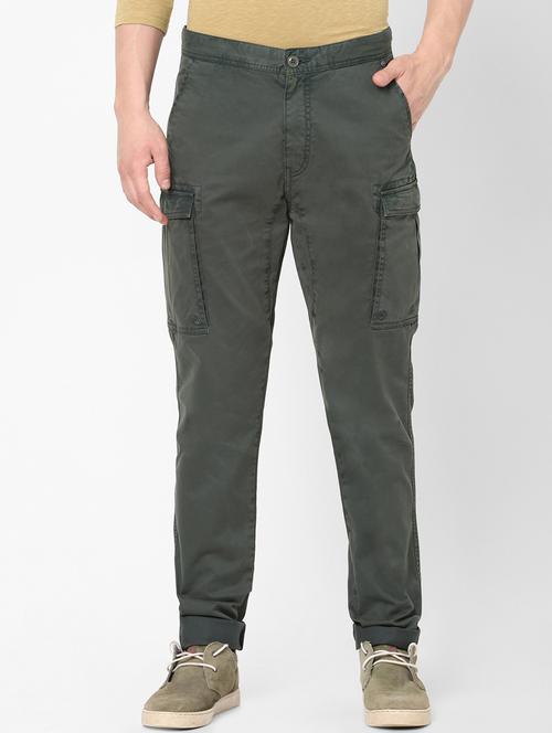 olive green solid trouser - 18201933 - Very Small Image - 1