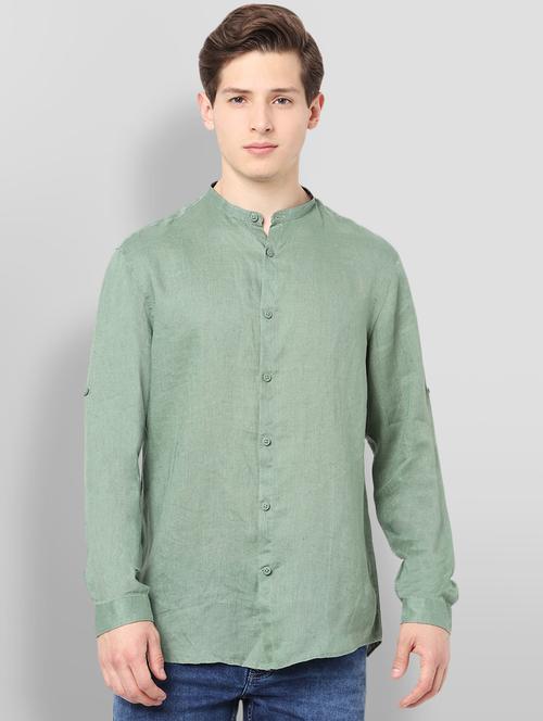 olive green solid casual shirt - 18202047 - Very Small Image - 1