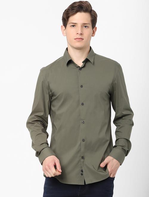 olive solid casual shirt - 18202051 - Very Small Image - 1