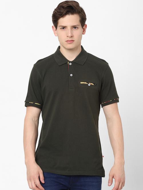 olive green solid polo t-shirt - 18202117 - Very Small Image - 1