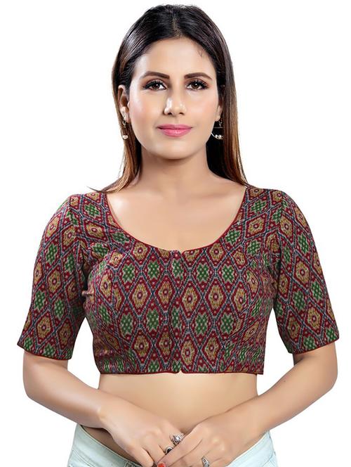 red cotton blend printed blouse - 18202317 - Very Small Image - 1