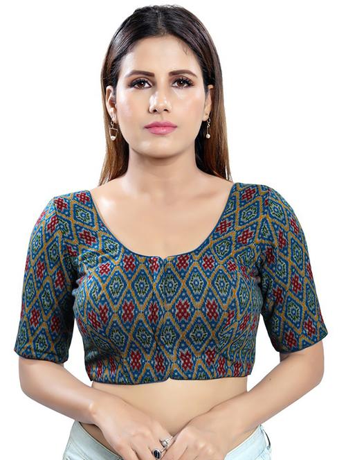 green cotton blend printed blouse - 18202318 - Very Small Image - 1