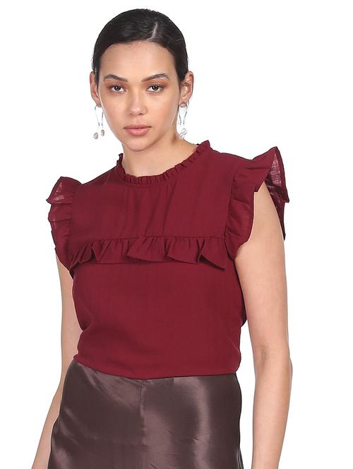 women's crop round neck top - 18202469 - Very Small Image - 1