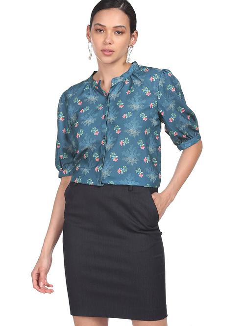 mandarin neck floral top - 18202514 - Very Small Image - 1