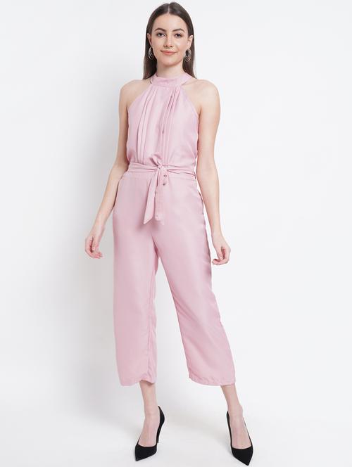 tie front solid full leg jumpsuit - 18202978 - Very Small Image - 1