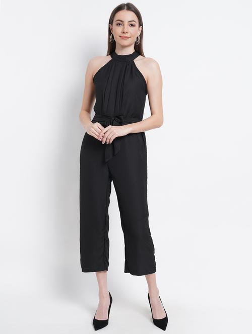 tie front solid full leg jumpsuit - 18202981 - Very Small Image - 1