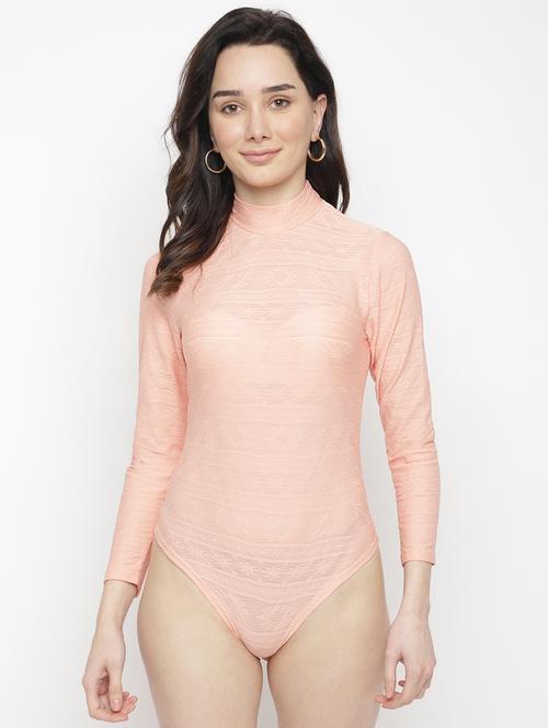 crew neck self design bodysuit top - 18203168 - Very Small Image - 1