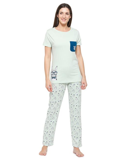 round neck printed nightwear pajama set - 18203286 - Very Small Image - 1