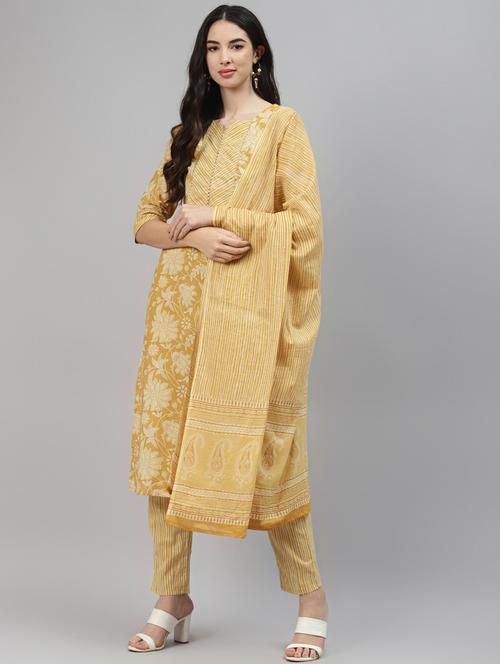 yellow cotton kurta pant set - 18203379 - Very Small Image - 1