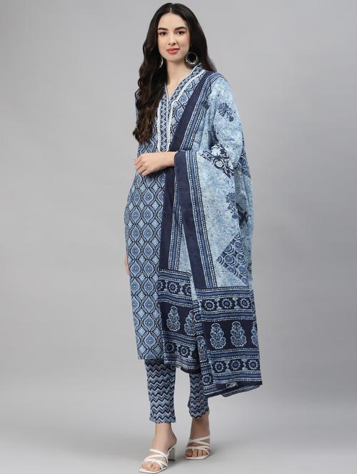 indigo cotton kurta pant set - 18203381 - Very Small Image - 1