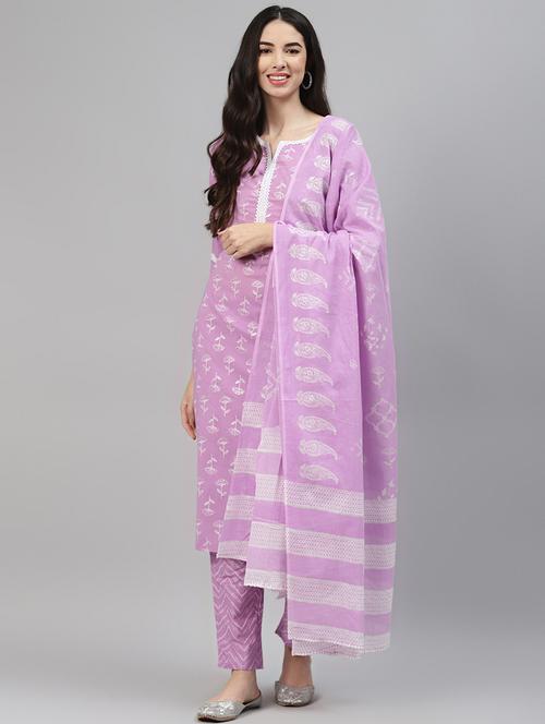 purple cotton kurta pant set - 18203382 - Very Small Image - 1