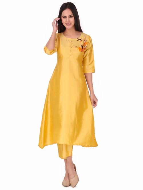 yellow art silk kurta pant set - 18203683 - Very Small Image - 1