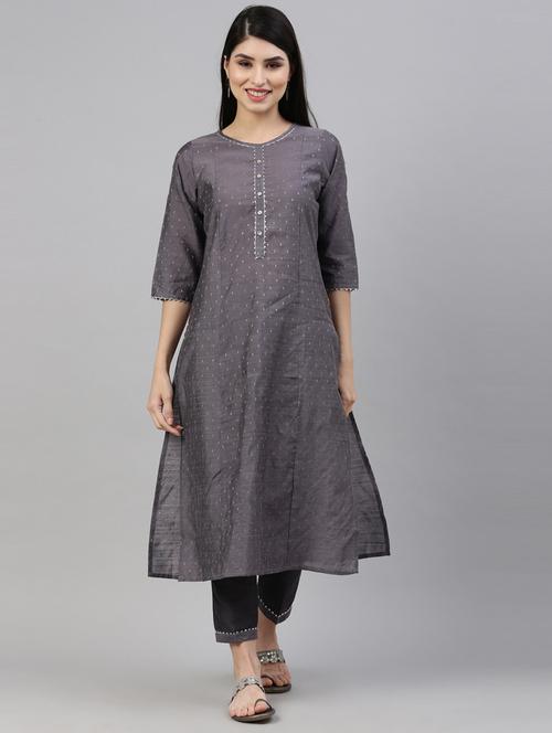 grey silk kurta pant set - 18203921 - Very Small Image - 1