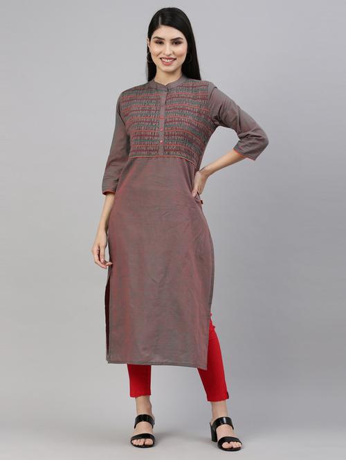 grey solid straight kurta - 18203935 - Very Small Image - 1
