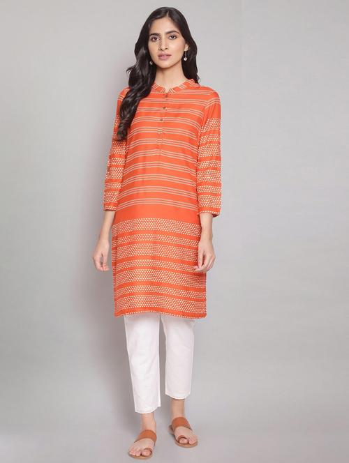 orange rayon straight kurta - 18204136 - Very Small Image - 1