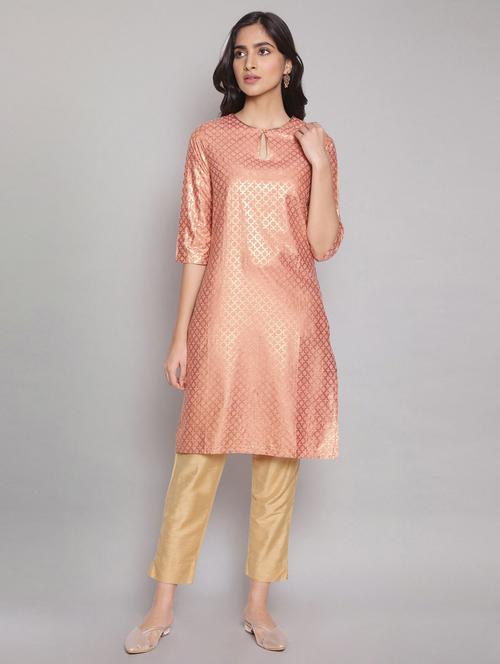 pink viscose straight kurta - 18204846 - Very Small Image - 1