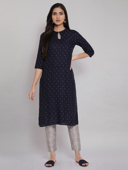 blue viscose straight kurta - 18204851 - Very Small Image - 1