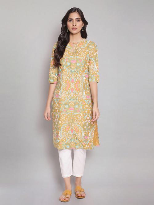 yellow viscose straight kurta - 18204853 - Very Small Image - 1