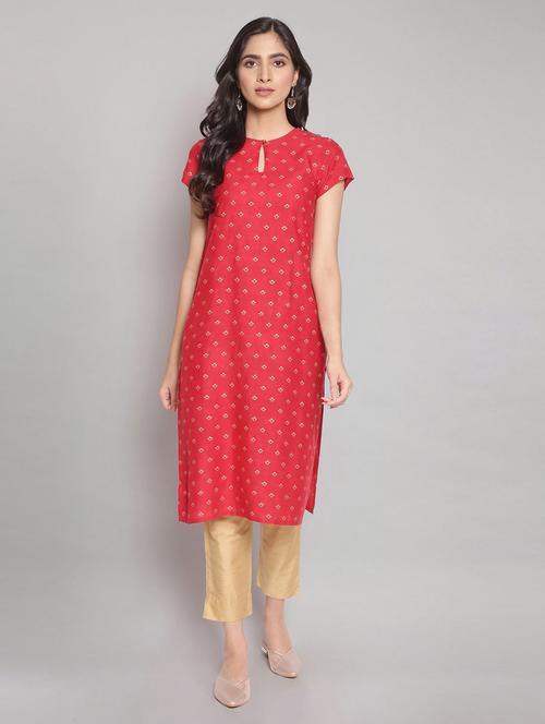 red viscose straight kurta - 18204864 - Very Small Image - 1