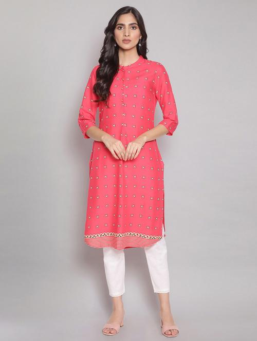 pink viscose straight kurta - 18204871 - Very Small Image - 1