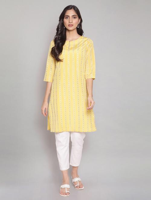 yellow straight kurta - 18204874 - Very Small Image - 1