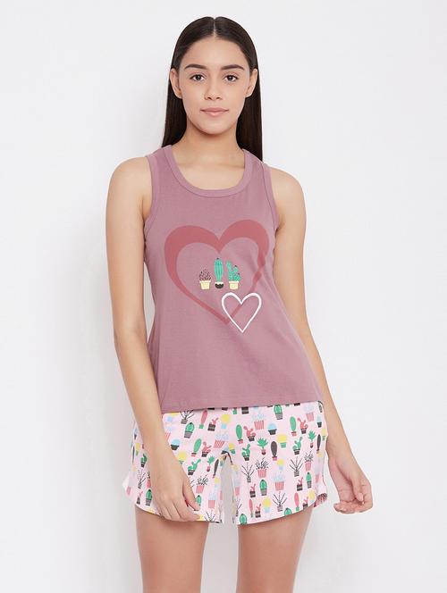 round neck printed nightwear shorts set - 18205156 - Very Small Image - 1
