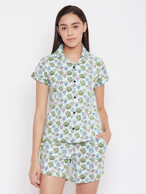 shirt collar printed nightwear shorts set - 18205157 - Very Small Image - 1