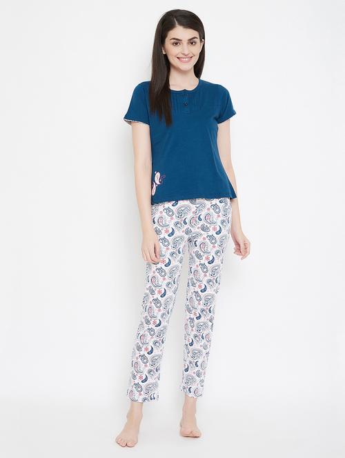 round neck printed nightwear pajama set - 18205160 - Very Small Image - 1