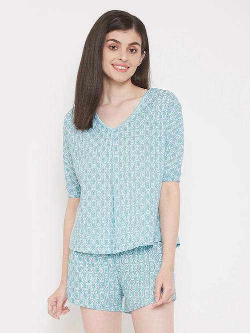 v-neck printed nightwear shorts set - 18205169 - Very Small Image - 1