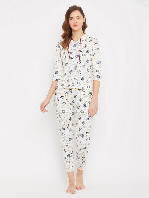 hooded neck printed nightwear pajama set - 18205171 - Very Small Image - 1