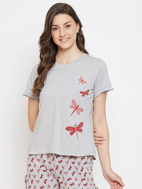 round neck printed nightwear shorts set - 18205175 - Very Small Image - 1