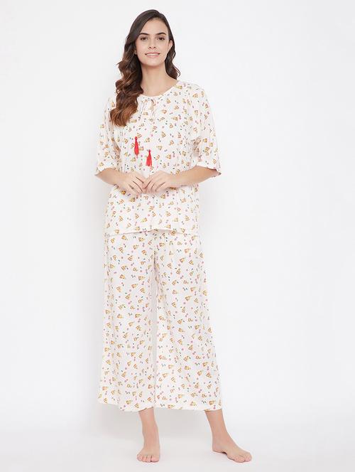 round neck printed nightwear pajama set - 18205176 - Very Small Image - 1