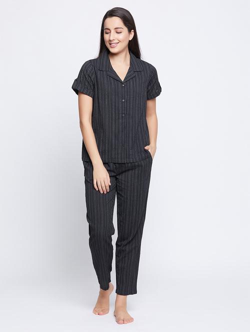 shirt collar printed nightwear pajama set - 18205186 - Very Small Image - 1