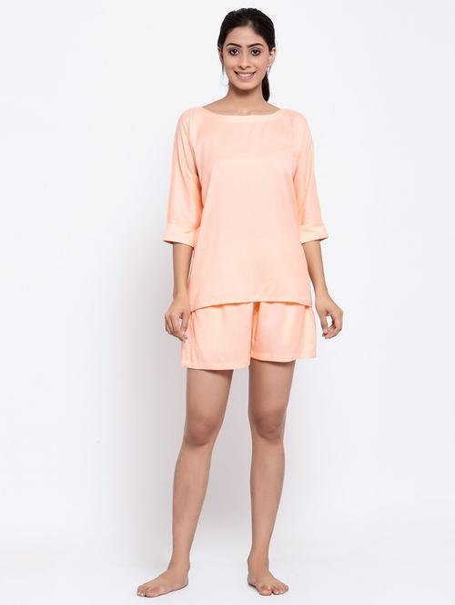 round neck solid nightwear short set - 18205414 - Very Small Image - 1