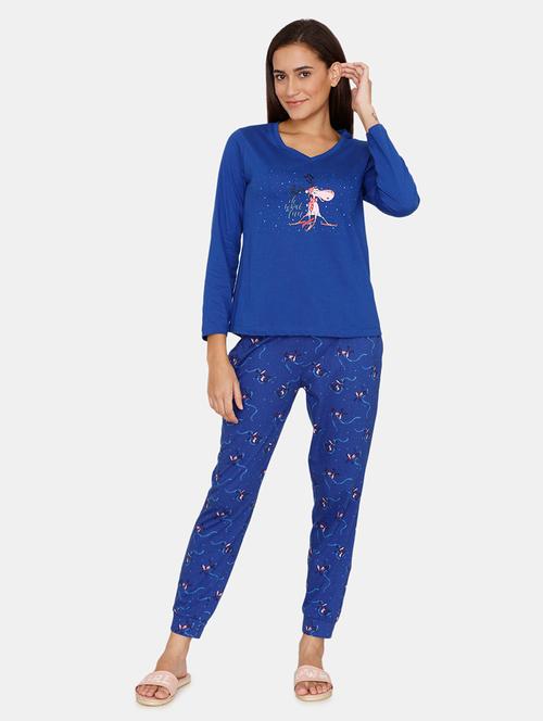 v-neck printed nightwear pajama set - 18206001 - Very Small Image - 1