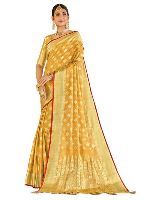 yellow silk saree with blouse - 18206028 - Very Small Image - 1