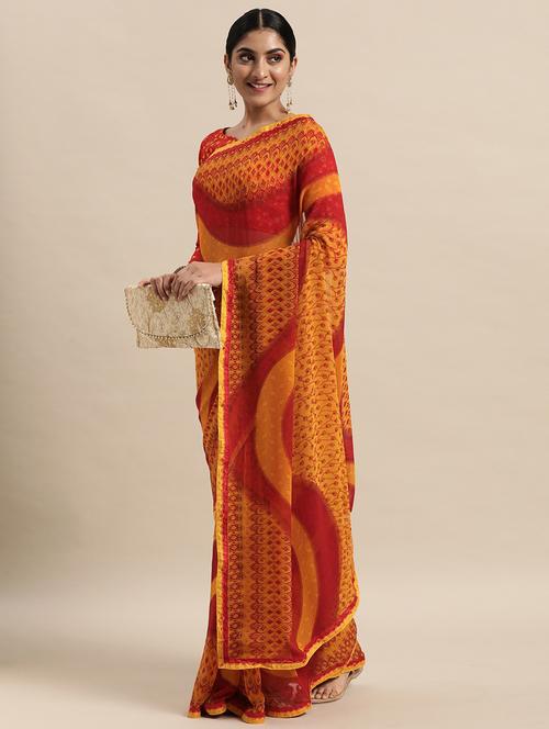 floral printed saree with blouse - 18206130 - Very Small Image - 1