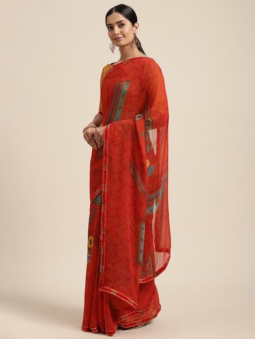 floral printed saree - 18206134 - Very Small Image - 1