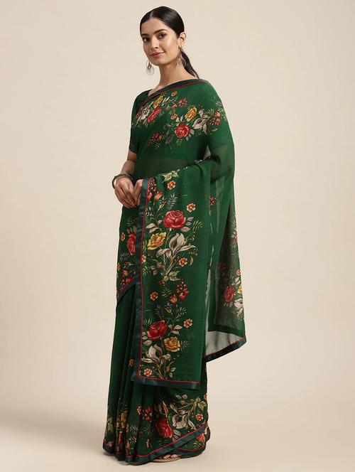 floral printed saree with blouse - 18206136 - Very Small Image - 1