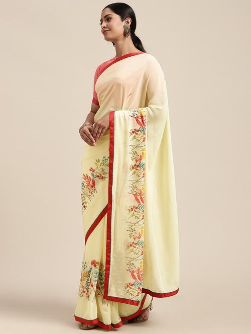 floral printed saree with blouse - 18206166 - Very Small Image - 1