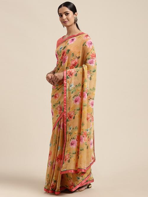 floral printed saree with blouse - 18206167 - Very Small Image - 1