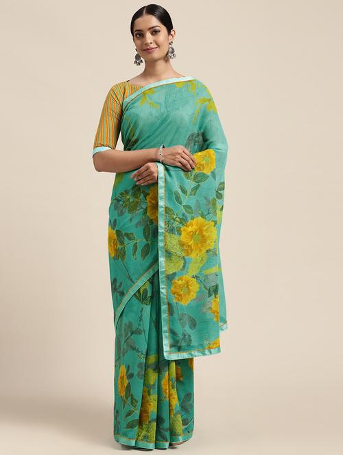 floral printed saree with blouse - 18206170 - Very Small Image - 1